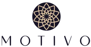 MOTIVO Cosméticos MOTIVO Cosmetics logo: a golden geometric flower inside a navy circle and the word MOTIVO